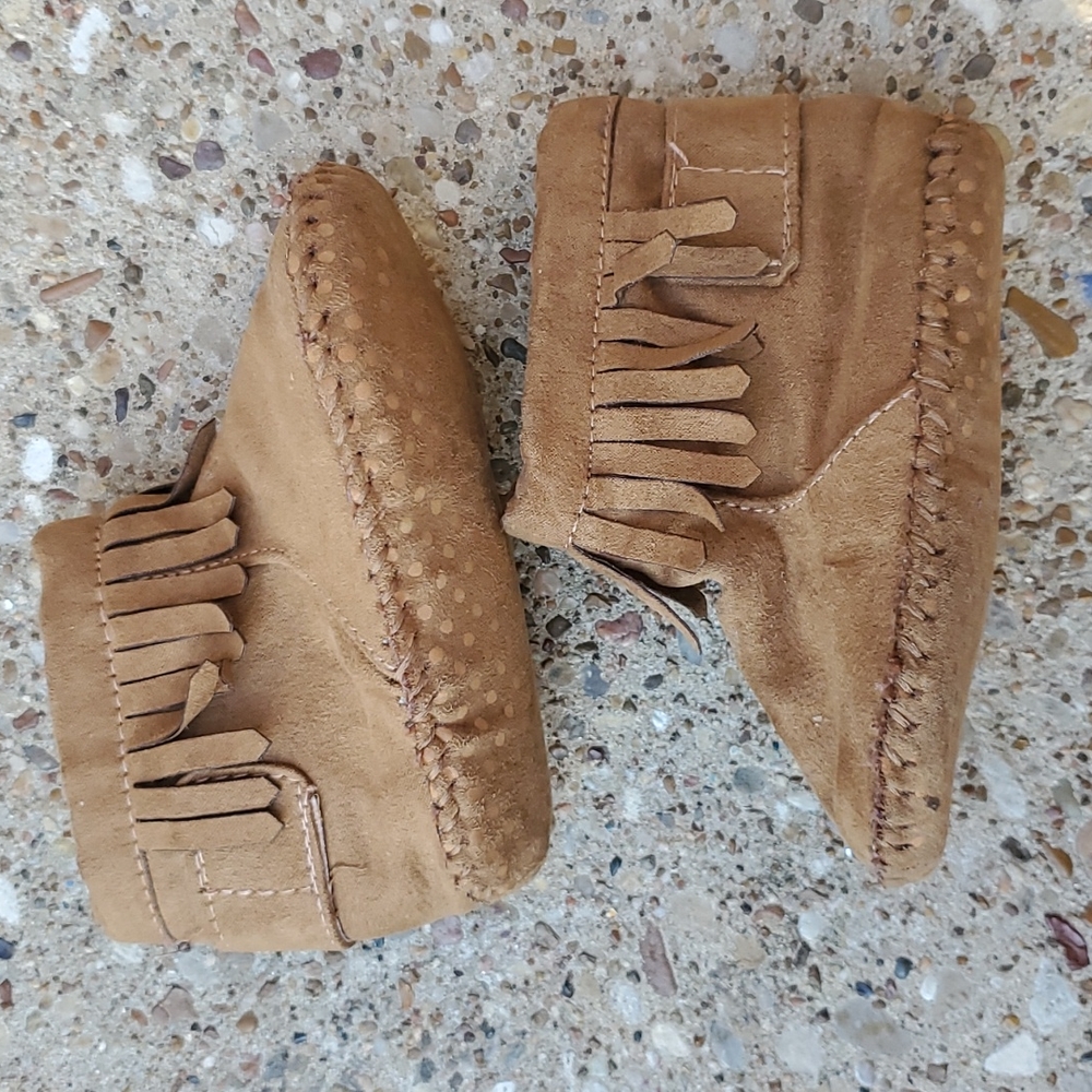 Teeny Toes Dark Camel Brown Fringe Moccasins Boots Baby 4